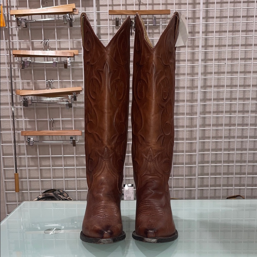 Stetson Brown Tall Leather Cowboy Boots